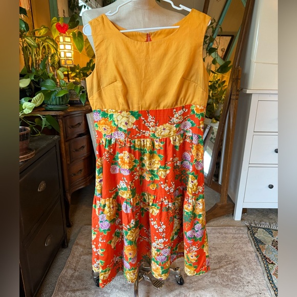 Vintage Orange Floral Fit And Flare Dress, Size Medium - Picture 8 of 12